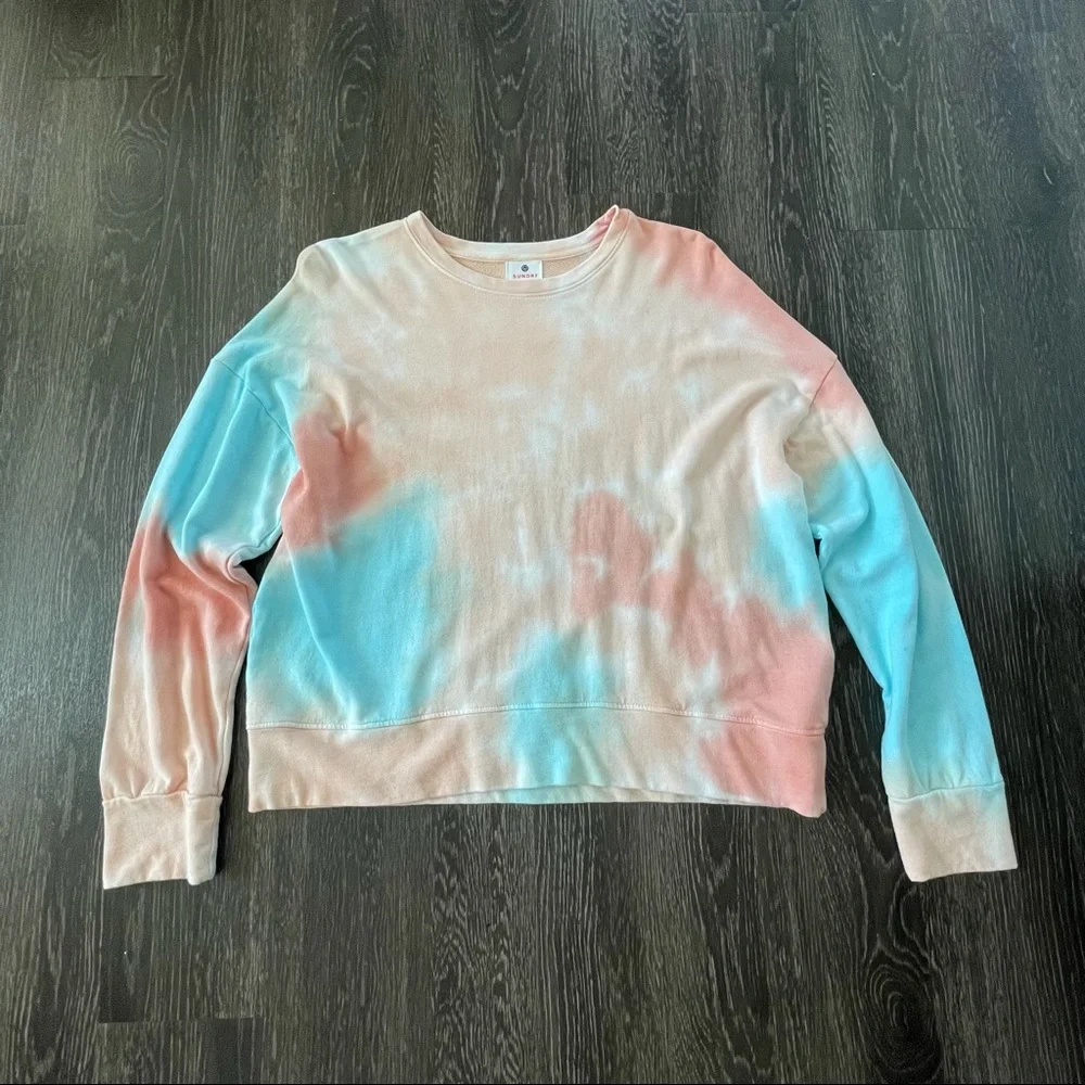 Sundry Peach and Turquoise Tie Dye Sweatshirt - Picture 4 of 7